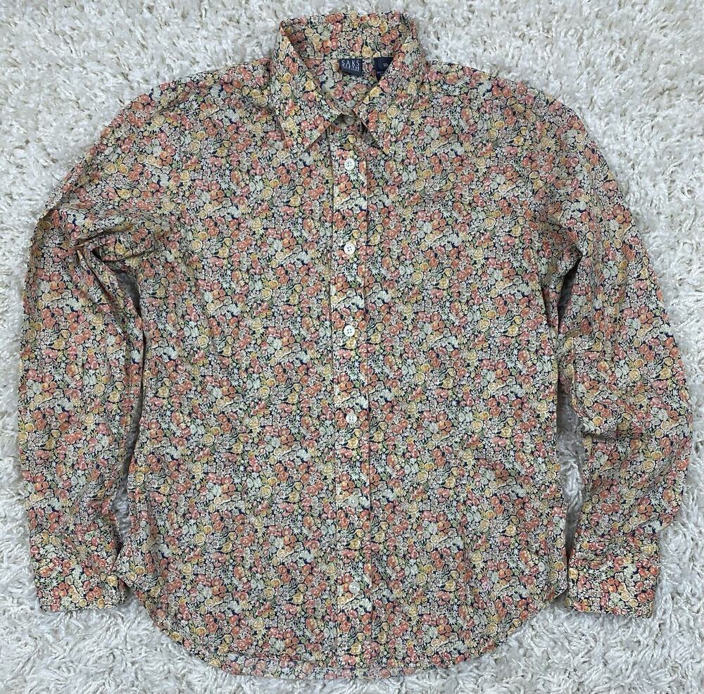 Saks Fifth Avenue Womens 10 Floral Button Up Shirt 100% Cotton Made in Ireland